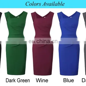 Belle Poque Retro Vintage Slim Fit Sleeveless Hips-Wrapped Bodycon Dark Green Women Business Tight Pencil Dress BP000302-2 thumbnail-6