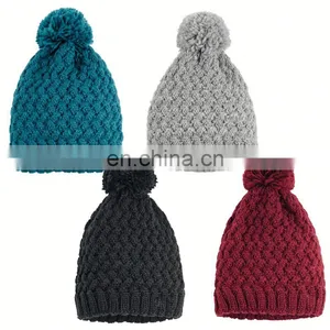 Promotion High Quality Pom Pom Cheap Custom Winter Hat Knitted Beanie Knitted Hat With Embroidery thumbnail-3