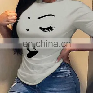 Women's Top Abstract Face Print Round Neck Short Sleeve T-shirt thumbnail-5