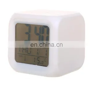 Dice Shape Small Square Cube Glowing LED 7 Colors Changing Home Desk Digital Alarm Clock thumbnail-1