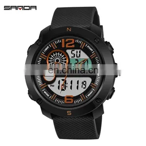 SANDA 762 New Model Men Wristwatch Branded Digital Analog Week Day Showed Silicone Current Watch thumbnail-4