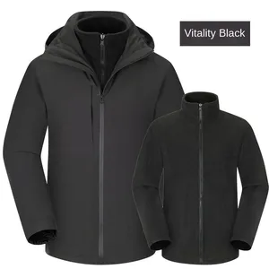 Three in One Men's and Women's Winter Soft Shell Woven Zipper Waterproof and Windproof Outdoor Warm Jacket thumbnail-4