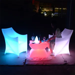 LED Luminous Bar Stool Sets/modern Plastic Event Led Battery Operated Table and Chairs Furniture Rentals thumbnail-5