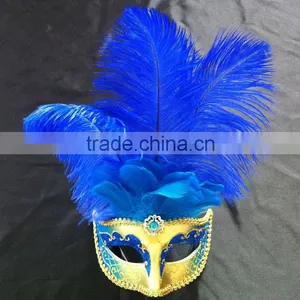 Gold Mask With Blue Ostrich Feather thumbnail-1