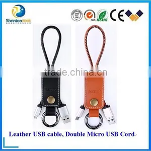 Double Micro USB Cord Leather Data Cable for Samsung Galaxy s6 Htc Mobile Phones thumbnail-1