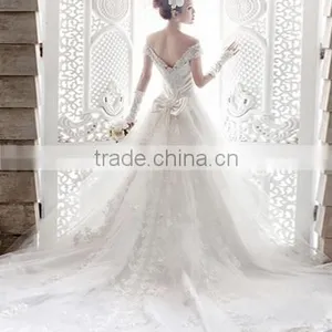 Women's Sweet White Slash Neck Wedding Dress thumbnail-2