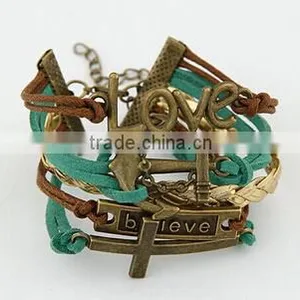 >>Best Selling SW16499 Christian I LOVE Cross Leather Bracelet/ thumbnail-2