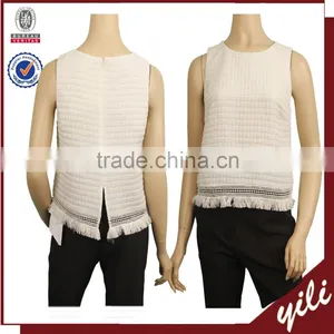 2016 S/S Tassel Hem Sleeveless Back Zipper White Sexy Office Lady Blouse thumbnail-1
