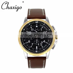 3 Eyes OEM Custom Brand Fashion Watch Alloy Leather Band Watches for Men Chronograph Watch thumbnail-4