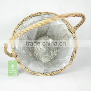 Round Hat Wicker Basket With Over Handle and Plastic Liners Decoratived by Plaster Colth Used for Home and Garden (K4-1870) thumbnail-2