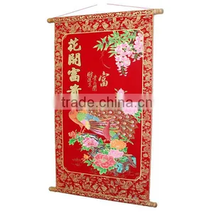 Chinese New Year Wall Scroll Prosperous as Flower With Shimmer Luminous Velvet Animal thumbnail-4