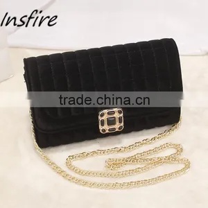Online Shopping Luxury Newest Designer Custom Black Velvet Sling Shoulder Bags With Metal Chain thumbnail-1