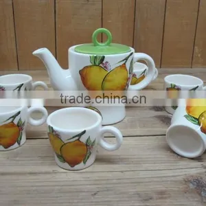 Factory Direct Sale White Ceramic Teapot With Lemon Decal thumbnail-1