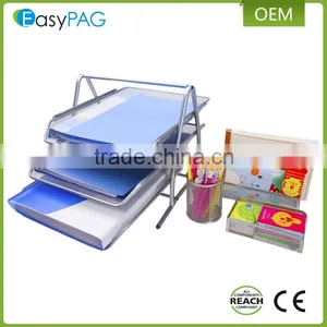 EasyPAG 4 in 1 Mesh Desk Organizer , 1 Document Letter Tray 1 Pencil Holder 1 Stick Note Holder 1 File Stacking Sorter , Sliver thumbnail-1
