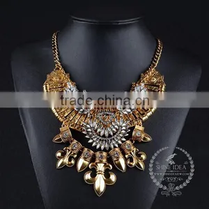High Quality Vintage Acrylic Rhinestone Chunky Statement Necklace Tin Alloy Fashion Women Pendant Necklace 6390098 thumbnail-4