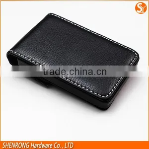 Vertical Black PU Leather Credit Card Holder With Magnetic Button Closure and Embossing LOGO thumbnail-4