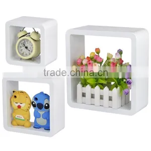 Kawachi 3 Shelves Square Wooden Rounded Floating Cube Wall Storage Shelves White thumbnail-2