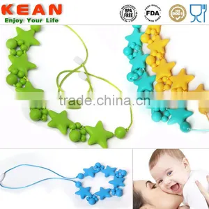 Silicone Teething Jewelry Necklaces Have a Breakaway Clasp Quartz Pink Silicone Teething White Blue thumbnail-4