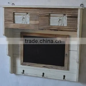 Antique Wooden Wall Shelf With Drawers & Hangers thumbnail-2