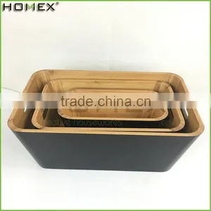 3pc Bamboo Storage Bin Set/Black Color Storage Box With Handle/Homex_FSC/BSCI Factory thumbnail-1