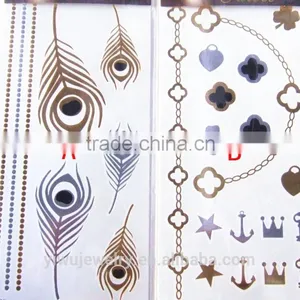 T002-013 Metallic Gold Removal Wholesale Jeweled Peacock FeatherFake Tattoo Eyewear thumbnail-1