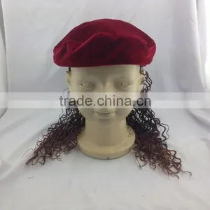 Children Red Beret With Wig Kid Girl Cap With Periwig thumbnail-1