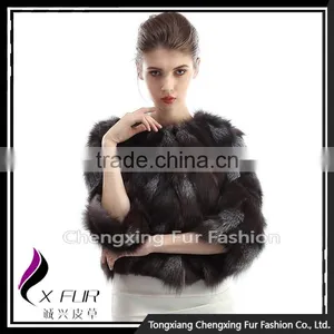 CX-G-A-228 New Fashion Women Patchwork Silver Fox Fur Coat thumbnail-3