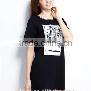 Fashion Women's Contracted Front Plastisol Printing Letters Embroidery Short Sleeve Longline T-shirt thumbnail-4