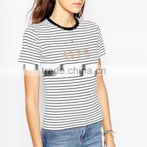 1975 Printed Black and White Striped t Shirt Producer From China thumbnail-2