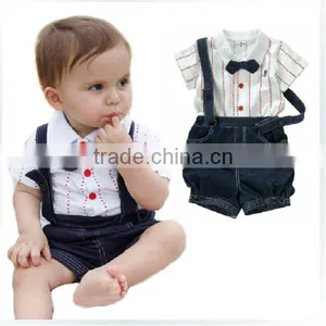 High Quality Newborn Baby Boys Children Clothing Set Custom Kids Clothes Denim Jeans Romper Playsuits Dungarees and T-shirt 2016 thumbnail-1