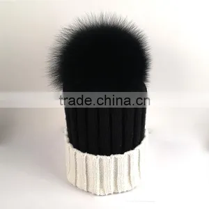 Myfur Classical Women Beanie Hat With Big Soft Real Fox Fur Pom Pom Knitting Cap thumbnail-1