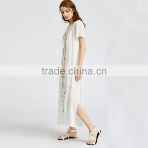 White Short Sleeve Maxi Dress, Women Emboriedered Fashion Mesh Dress thumbnail-5