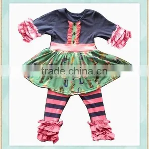 Wholesale Fall Boutique Outfits Ruffle 3/4 Sleeve Strips Pants Toddler Girl Clothes Fresh Style Kids Clothing thumbnail-1