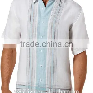 100% Linen Short Sleeve L Shape Engineered Stripe Shirt thumbnail-1