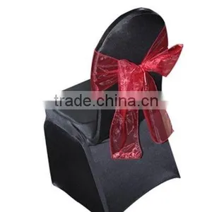 Black Wedding Spandex Chair Cover Stretch Wedding Seat Cover Organza Sash thumbnail-1
