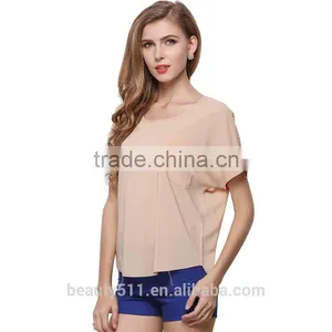 A Pocket Bat Short Sleeved Chiffon Shirt Blouse Color Perspective SD99 thumbnail-3