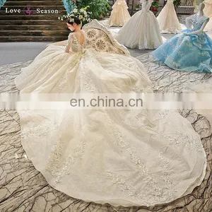 LS00404 Beaded Indian Wedding Dress for Pregnant Women Wedding Dress With Sleeve thumbnail-2