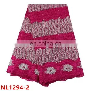 2017 New Arrival Nigeria Net Lace With Stones Soft Net Lace Fabric, Teal Tulle Lace Fabric for Party thumbnail-3
