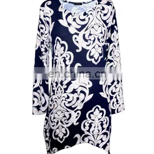 Long Sleeves Plus Size White Floral Print Tunic For Old Women thumbnail-1