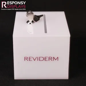 Countertop Sales Promotion White Acrylic Money Saving Display Box For With Locks thumbnail-1
