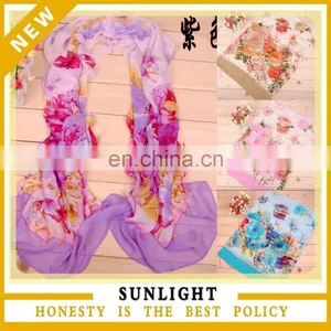 Fancy Floral Printed Polyester Scarfs and Stoles From China thumbnail-1