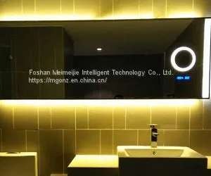 Custom Hotel Bathroom Mirror Plus Magnifying Glass Time Temperature Function Mirror Anti-fog Smart Mirror thumbnail-1