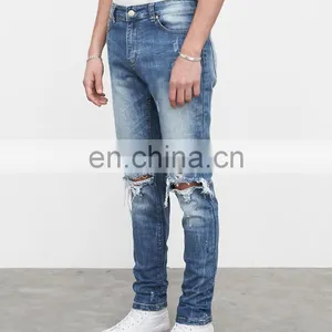 DiZNEW OEM Custom USA 98%cotton Skinny Blue Ripped Jeans Men thumbnail-5