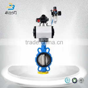 Dn200 Anti-corrosion Casting Iron Ductile Iron Epdm Wafer Type Pneumatic Operated Butterfly Valve thumbnail-1