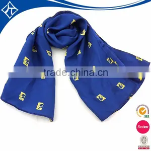 Wholesale China Cheap Design Plaid Print Blue Polyester Long Scarf With Logo thumbnail-1