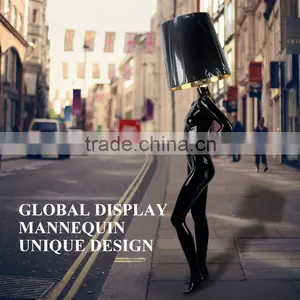 Fashional Window Display Model With Lamp Shape Head Black Female Women Fashion Mannequin thumbnail-2