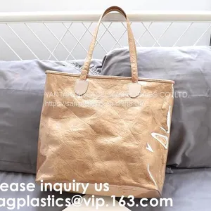 Reusable Promotional Green Tyvek Shopping Tote BagWaterproof Washable Eco k Handy Makeup Cosmetic Clutch Bag Cases thumbnail-3