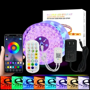 Full Rgb Kit Music 21key Control SMD 5050 5M Blue Tooth Digital RGB LED Strip Light Kit App Control thumbnail-5