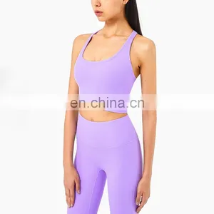 Custom Logo Hot Selling Racer Back Bra And Leggings Sports Workout Fitness Yoga Set Women Gym Training Wear Clothing thumbnail-3