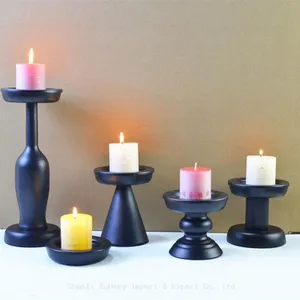 Wholesale Black Column Candle Holder Metal Candlestick Matte Black Candle Holder Home Decorations thumbnail-1